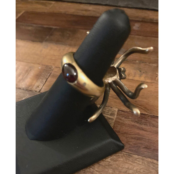 RARE 90s Linda Levinson Matte Gold, Crystal & GARNET Ring, Fall Jewelry, Vintage - Picture 9 of 12